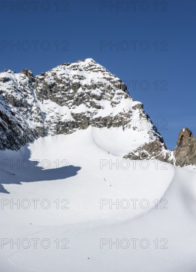 View of Piz Kesch mountain peak and Vadret da Porchabella glacier, Bündner Haute Route ski tour, Albula Alps, Rhaetian Alps, Grisons, Eastern Switzerland, Switzerland