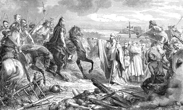 Saint Lupus, bishop of Troyes, saving Troyes from the Huns under Attila, in 451