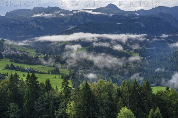 Fog in the valley, Allgäu Alps in the background, Sibratsgfäll, Austria