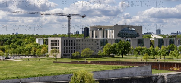View of the Spree and Berlin's government district from the roof of the Futurium Museum, Germany