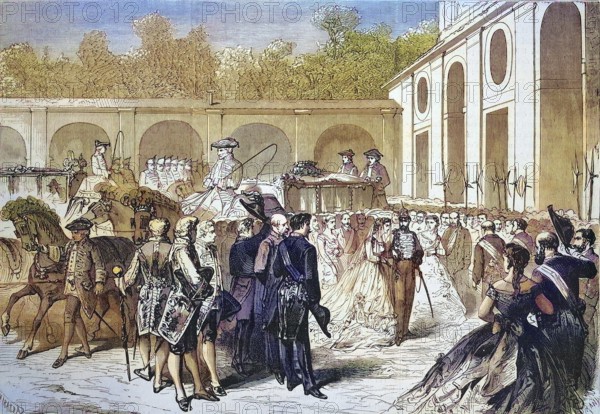 Wedding of the Infanta Maria Isabella d'Orleans-Montpensier, Infanta of Spain and Count Louis Philippe Albert d'Orléans, comte de Paris, 30 May 1864, France, Historic, digitally restored reproduction of a 19th century original, exact original date unknown