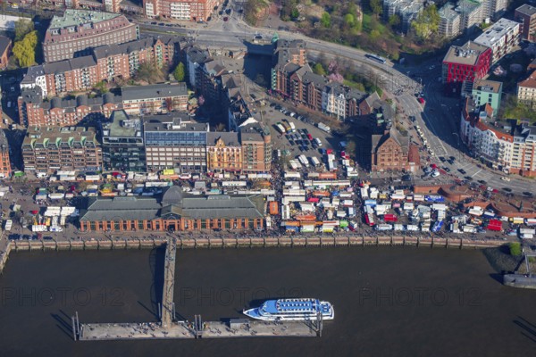 Germany, Hamburg, Altona, St. Pauli, fish market, fish auction hall, trade, market, city, city view, city view, panoramic view, Elbe, harbour, harbour city, top view, aerial view