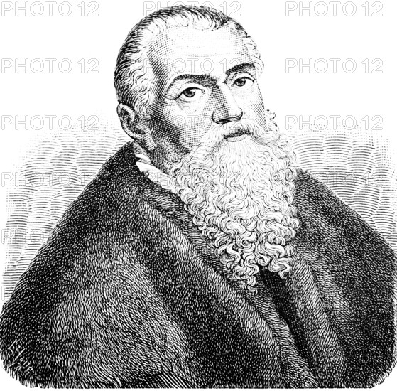 Lukas Cranach the Elder (1472-1553), after a self-portrait, important court painter, graphic artist, Renaissance book printer, historical illustration 1883