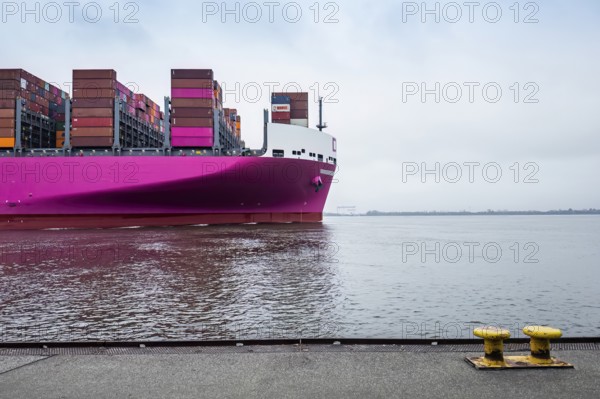 Container ship on the Elbe in the port of Hamburg, container, container ship, customs, maritime trade, Germany