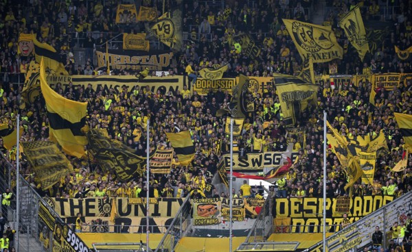 Fan block, fans, fan curve, flags, flags, atmosphere, atmospheric Borussia Dortmund BVB PreZero Arena, Sinsheim, Baden-Württemberg, Germany