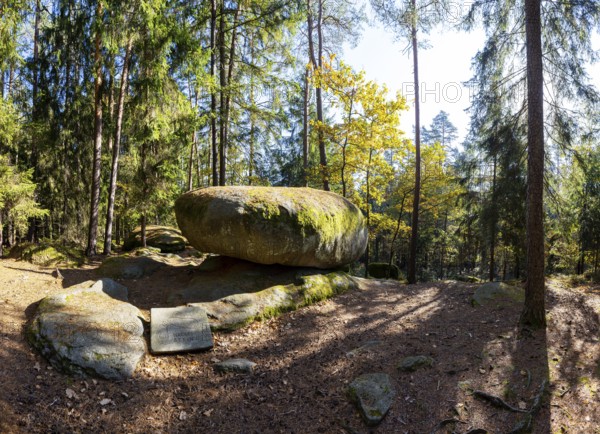 Granite rock Wackelstein, natural monument, Blockheide nature park Park near Gmünd, Waldviertel, Lower Austria, Austria