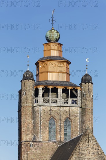 Tower of the 15th century Jerusalem Church, Adornesdomain, Sint-Anna neighbourhood, Bruges, West Flanders, Flanders, Belgium