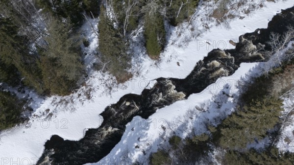 Wolf river. White waters in winter. Mastigouche wildlife reserve.. Province of Quebec. Canada