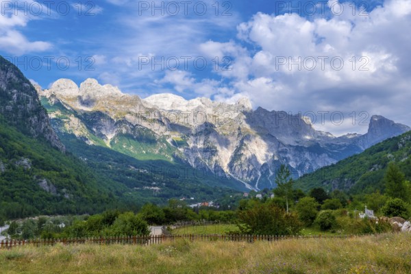 Views from the Catholic Church in the valley of Theth National Park, Albania. albanian alps