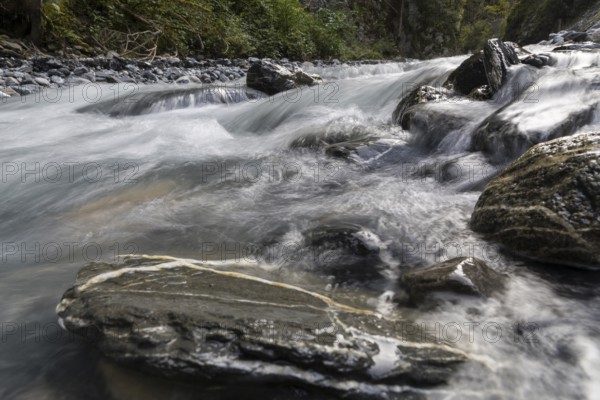 The waters of the Tamina splash through the narrow Tamina Gorge between Bad Pfäfers and Bad Ragaz, St. Gallen, Switzerland