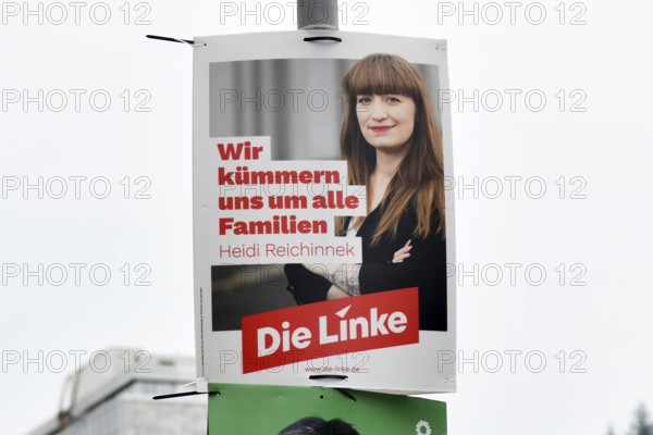 Heidelberg, Germany - February 15th 2025: Election poster for federal election 2025 called 'Bundestagswahl' for political party Die Linke with Heidi Reichinnek