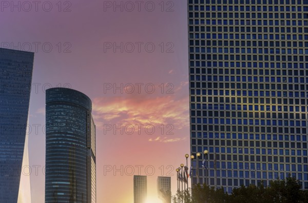 Israel, Tel Aviv financial business district skyline includes shopping malls and high tech offices