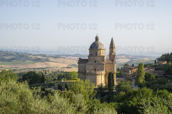 Typical Tuscan landscape, San Biagio Renaissance Church in autumn, architect Antonio da Sangallo, Montepulciano, Tuscany, Italy