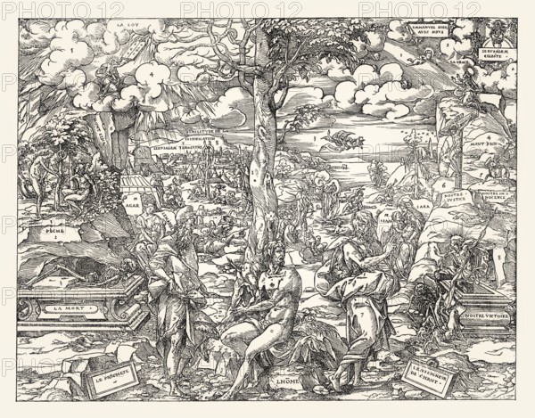 Allegory of the old and the new covenant, by Geofroy Tory, 16th century, digitally restored