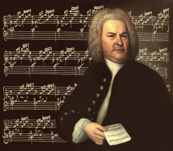 Johann Sebastian Bach, 1685, 1750, German composer, digital edited according to a painting by Elias Gottlob Haussmann, Bach's autograph of Das Wohltemperierte Klavier, The Well-Tempered Clavier, BWV 846-893