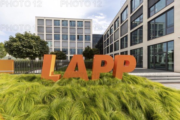 Company headquarters of LAPP Kabel, logo in front of the company headquarters, connection technology, Stuttgart, Baden-Württemberg, Germany