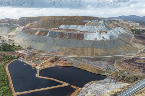 Aerial view of open pit mining, copper mine, Rio Tinto, Minas de Rio Tinto, Andalusia, Spain