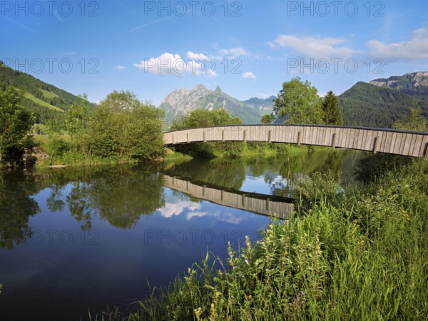 Wooden bridge over the river Sihl, Sihlsee, Euthal, Canton Schwyz, Switzerland
