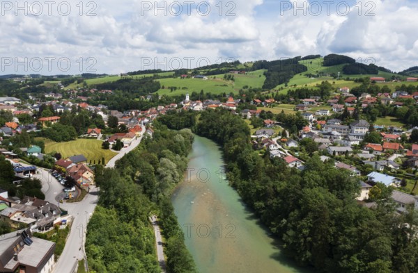 Drone image, Steinbach an der Steyr, Traunviertel, Upper Austria, Austria