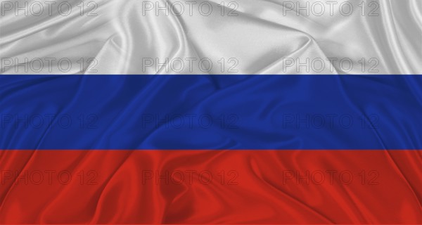 Russian flag with fabric texture. Realistic flag of Russia waving