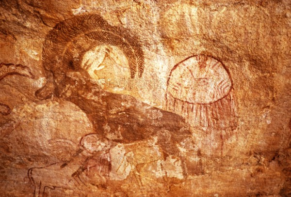 Famous prehistoric rock carvings of Tassili N'Ajjer, Algeria, North Africa 1973 Tassili N'Ajjer National Park