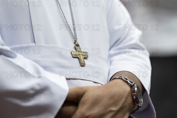 Priest offer ceremonial tribute in honour of Pope Francis in Guwahati, Assam, India on April 26, 2025. Pope Francis was the head of the Catholic Church, who died on Monday at the age of 88
