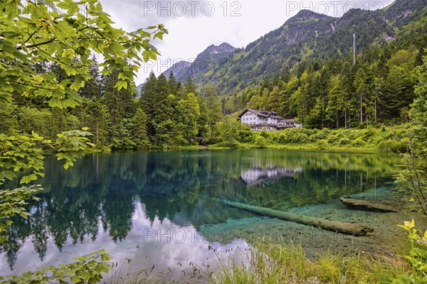 Christlessee, a mountain lake in the Trettachtal valley, near Oberstdorf, Oberallgäu, Allgäu, Bavaria, Germany