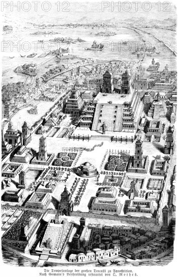 Temple complex of the great Teocalli in Teotihuacán, Mexico, Central America, historical illustration 1880