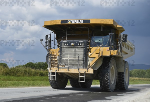 Caterpillar truck driving limestone, Saxony-Anhalt, Germany