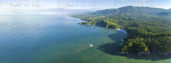 Aerial view, ocean and coast with rainforest, Playa Ventanas, Puntarenas province, Costa Rica