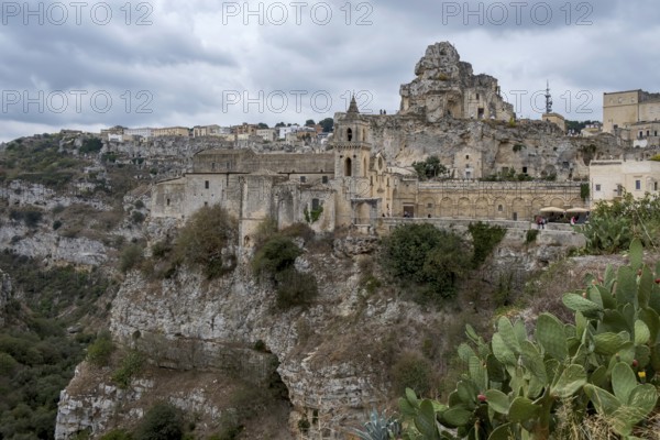 Chiesa di Santa Maria di Idris is located on the cliff, the church of San Pietro Caveoso on the edge of the cliff, Matera, Basalicata, Southern Italy, Italy