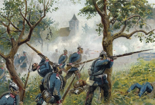 The Battle of Königgrätz or the Battle of Sadowa, Sadová, or Hradec Králové, the decisive battle of the Austro-Prussian War, on 3 July 1866, die Schlacht bei Königgrätz im Deutschen Krieg am 3. Juli 1866