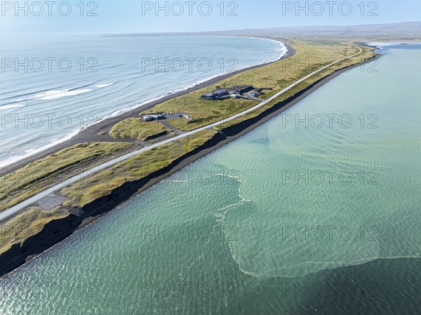 Coast east of Eyrarbakki, aerial view, southern coast, Iceland