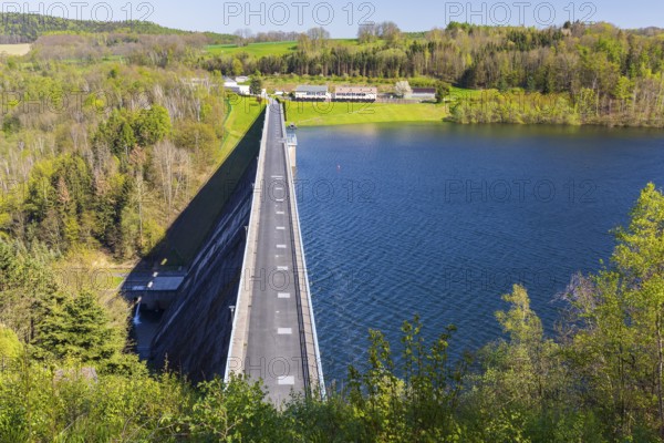 View of the Gottleuba dam with dam wall, Bad Gottleuba, Saxony, Germany