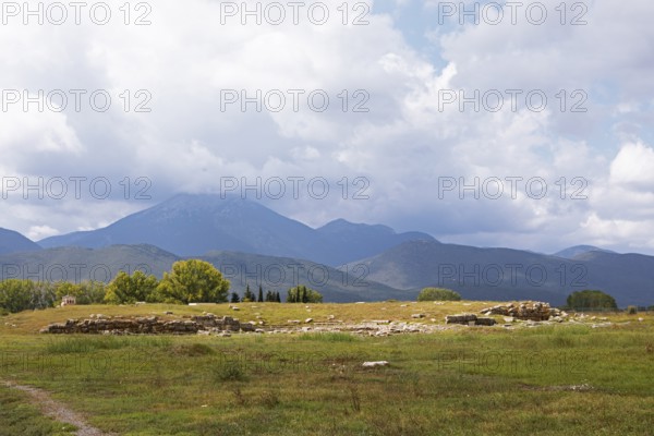 Theatrum or theatre in the archaeological site of Mantineia, highlands of Arcadia, Peloponnese, Greece