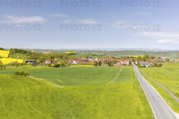 View of Wehnde, Lindenberg in Eichsfeld, Thuringia, Germany from the historic Wartturm Wehnder Warte tower