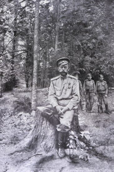 Fallen Emperor Nicholas II and his guardians in the Tsarskoie-Sela palace, August 1917, Russia