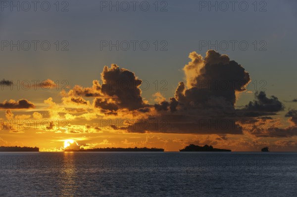 Sunset over islands of Palau, Republic of Palau, Bismarck Archipelago, Micronesia, Australia, Oceania