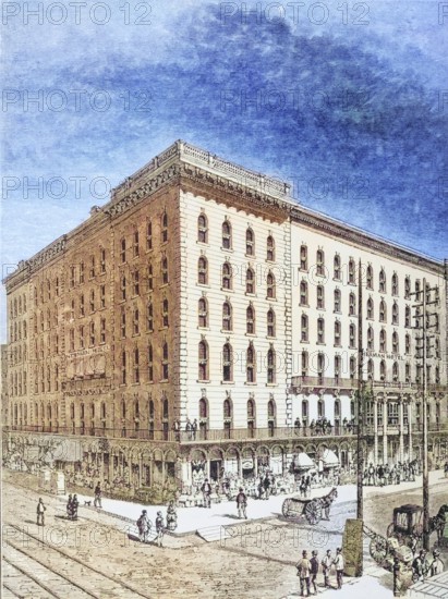 The Sherman Hotel, Chicago, Illinois in the 1870s. From American Pictures Drawn With Pen And Pencil by Rev Samuel Manning c. 1880, United States, America, Historic, digitally restored reproduction from a 19th century original, Record date not stated