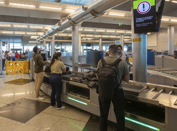 Security baggage check inside Aeroporto Francisco Sa Carneiro, Porto airport, Portugal