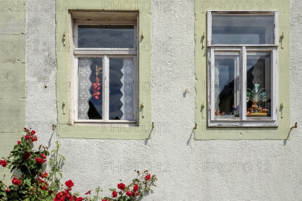 Two windows in an old winegrower's house, Rosenstock, Rhodt unter Rietburg, Southern Palatinate, Palatinate, Rhineland-Palatinate, Germany