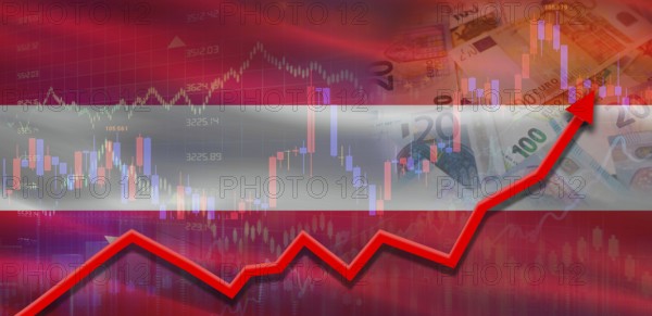 Austria financial growth on market graph. Austria economic growth on financial graph
