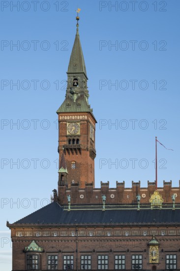 Tower, Town Hall in the National Romantic style by Martin Nyrop, Town Hall Square, Rathausplatz or Rådhuspladsen, Copenhagen, Denmark