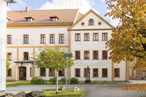 Friedrich-Schleiermacher-Gymnasium, exterior view in autumn, Niesky, Saxony, Germany
