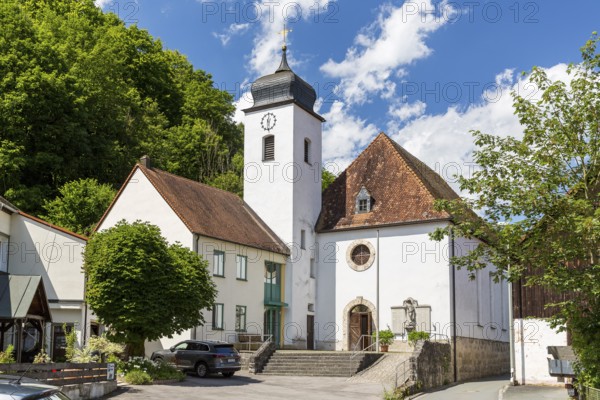 Church of the Sacred Heart of Jesus in the rock village of Tüchersfeld in Franconian Switzerland, Bavaria, Germany