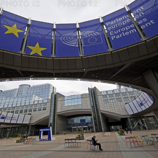 Entrance to the Altiero Spinelli Building, Modern Building Complex of the European Parliament, Brussels, Belgium