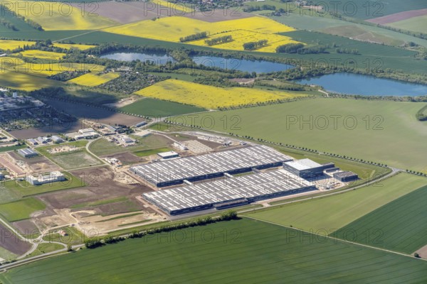 Germany, Europe, Saxony-Anhalt, Halberstadt, Daimler Truck, spare parts supply, truck, Halle, logistics, aerial view