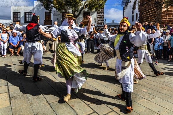 Folk dance group in the Plaza de la Constitucion, Teguise, Lanzarote, Canary Islands, Spain