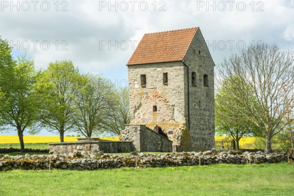 Nedraby church ruin, built in the 13th century and abandoned in 1635. Located at Tomelilla municipality, Skåne County, Sweden, Scandinavia