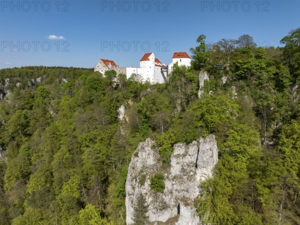 Aerial view of Wildenstein Castle near Leibertingen, Upper Danube Valley, Sigmaringen district, Baden-Württemberg, Germany
